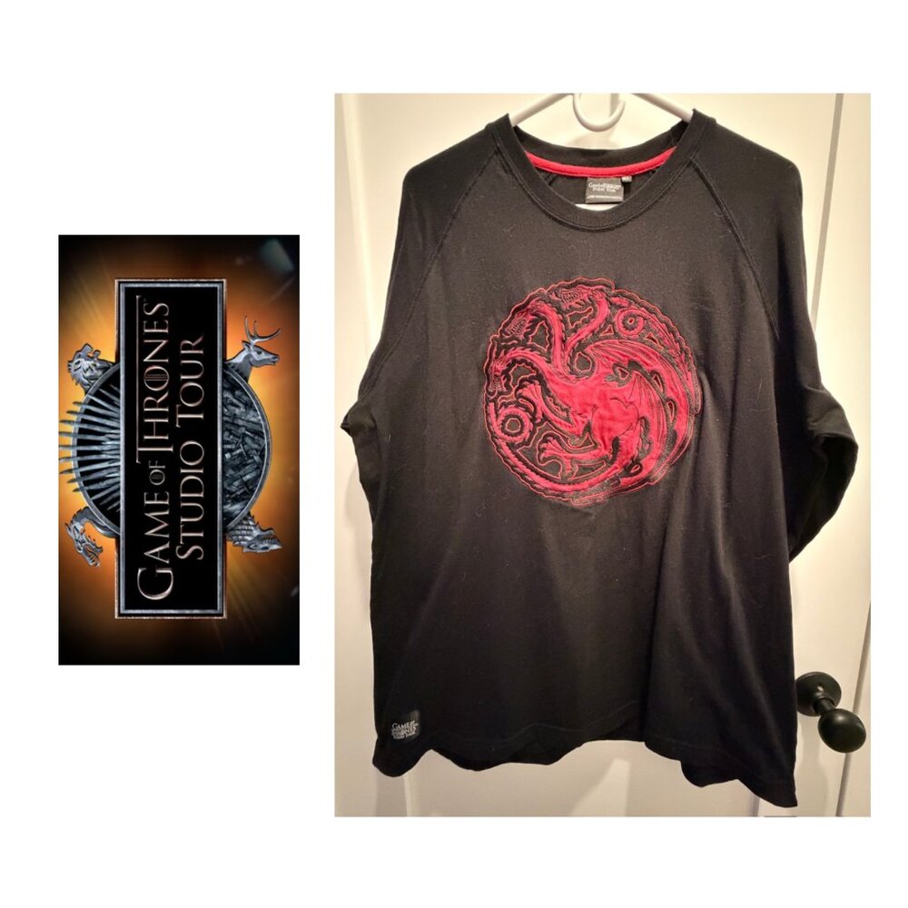 Official Game of Thrones Studio Tour Applique Embroidered Targaryan Shirt NWOT